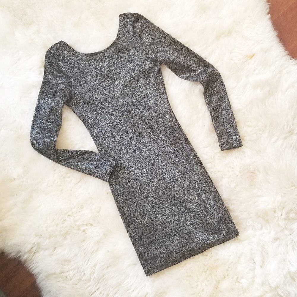 Dark Silver Bodycon Long Sleeve Mini Dress